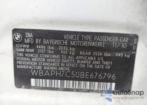 2011 BMW 328I from USA, damaged, VIN WBAPH7C50BE676796